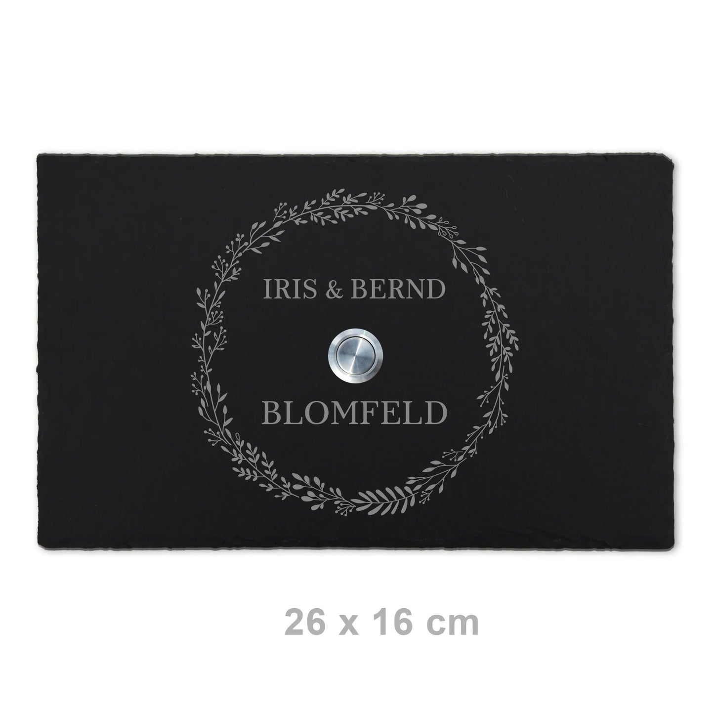 Personalisierbares Klingelschild aus Schiefer - Motiv KRANZ - Jeske Design