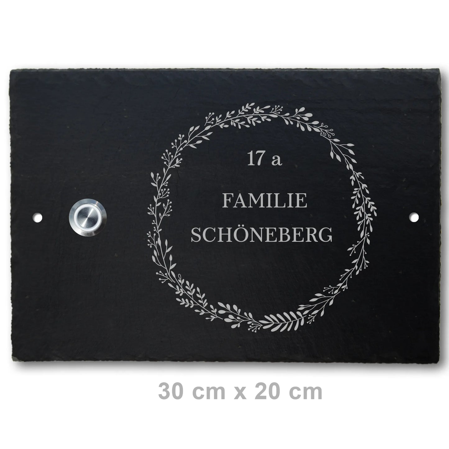 Personalisierbares Klingelschild aus Schiefer - Motiv KRANZ - Jeske Design