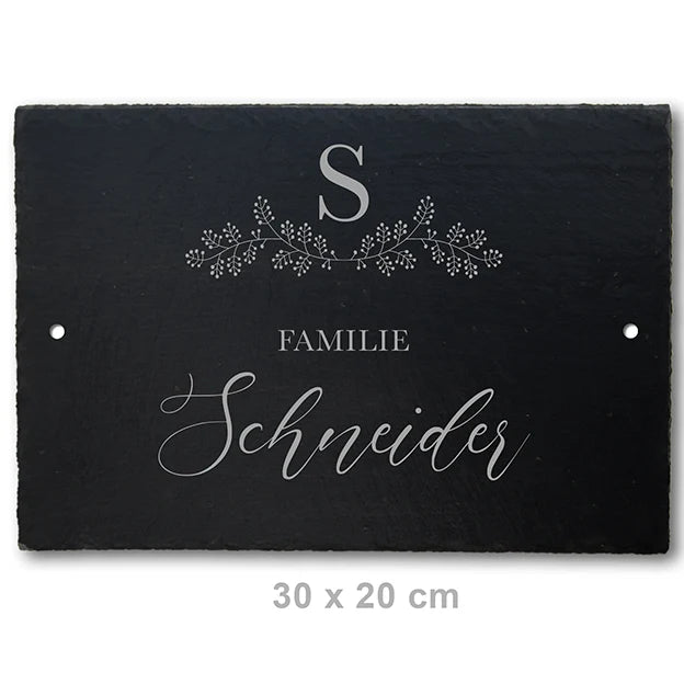 Türschild aus Schiefer - Gravur Motiv MONOGRAM - Jeske Design