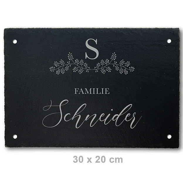 Türschild aus Schiefer - Gravur Motiv MONOGRAM - Jeske Design