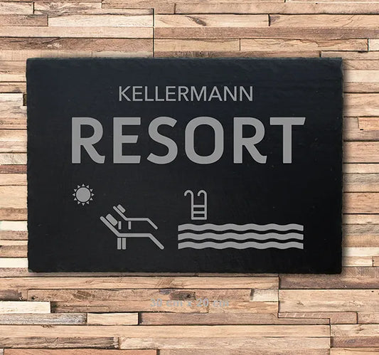 RESORT - personalisiertes Schieferschild für den eigenen Pool-Bereich - Jeske Design