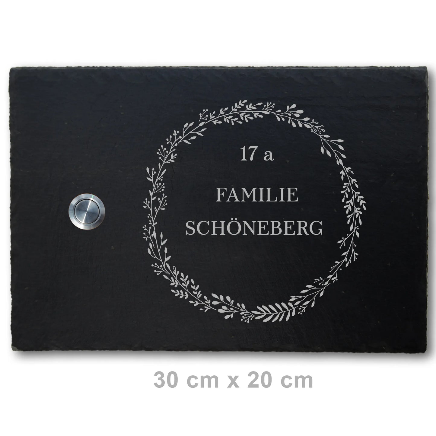 Personalisierbares Klingelschild aus Schiefer - Motiv KRANZ - Jeske Design
