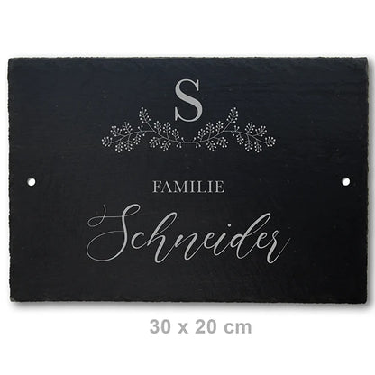 Türschild aus Schiefer - Gravur Motiv MONOGRAM - Jeske Design