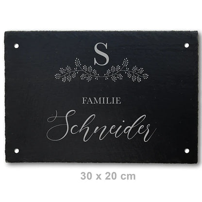 Türschild aus Schiefer - Gravur Motiv MONOGRAM - Jeske Design