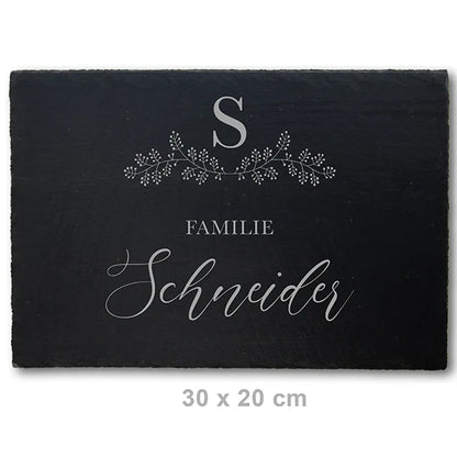Türschild aus Schiefer - Gravur Motiv MONOGRAM - Jeske Design